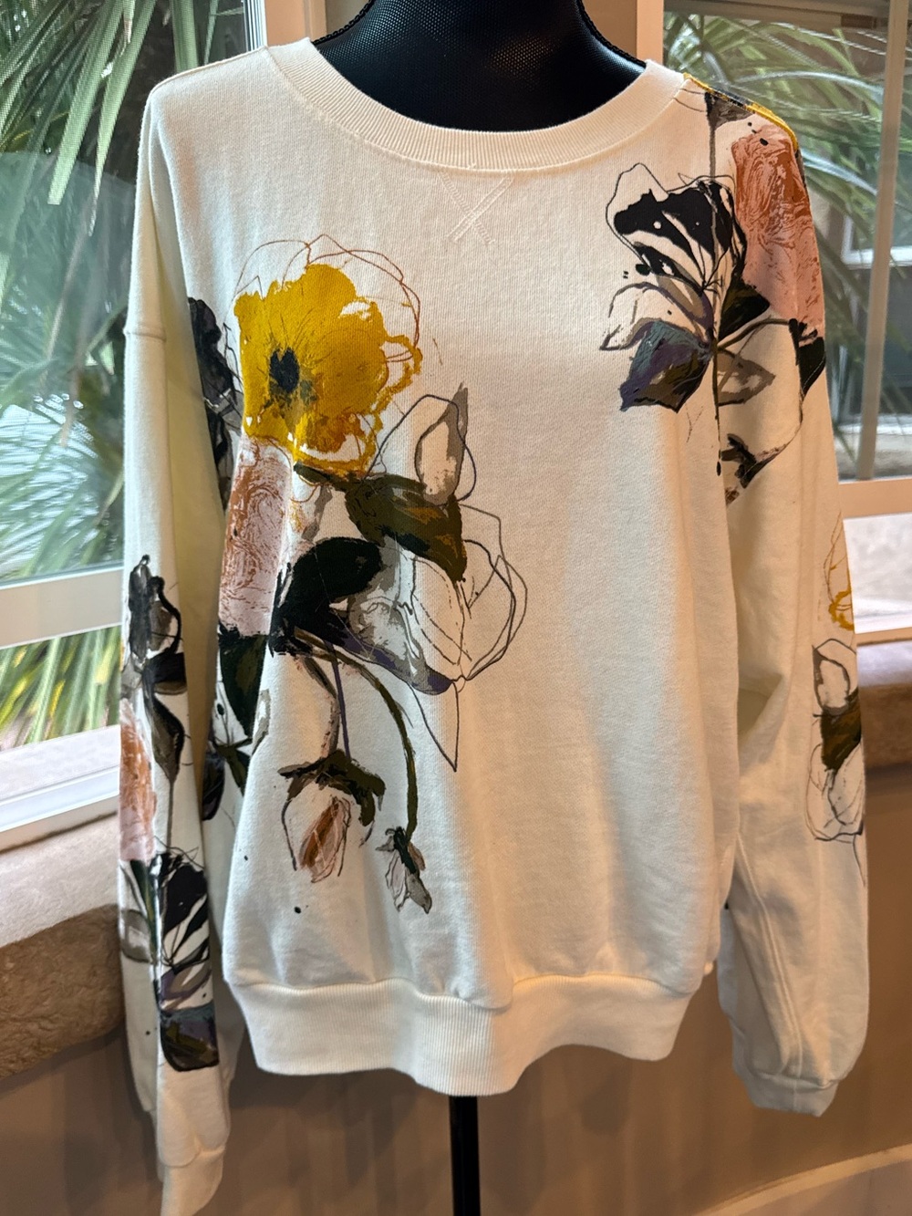 Pilcro - Anthropologie The Niki Bubble Cream Floral Sweatshirt Women's Size L - Picture 4 of 16